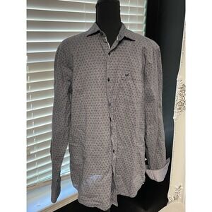 Blackberrys Men's Slim Fit Grey Blue Button Down Shirt Size XL 42 CM Long Sleeve